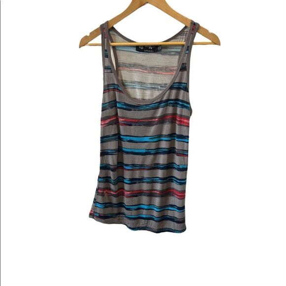 CHADO Grey Striped Lightweight Scoop Neck Loose Fit Casual Tank Top L - Picture 1 of 8